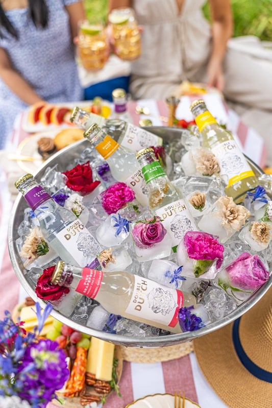 ice bucket with a mixture of Double Dutch Drinks