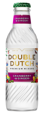 Double Dutch cranberry and ginger mixer bottle on a white background