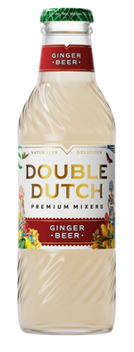Bottle of Double Dutch Ginger Beer mixer with a colorful label on a white background