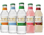 Five bottles of Double Dutch premium mixers on a white background